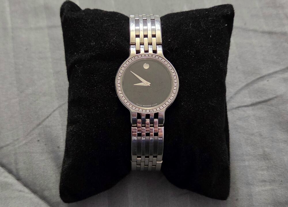 Movado Esperanza Women's Diamond Bezel Black Dial Swiss Watch 25mm
